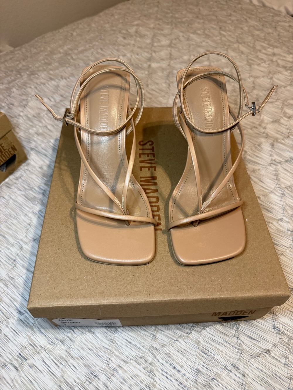 Annie Nude Strappy Square-Toe Heeled Sandals